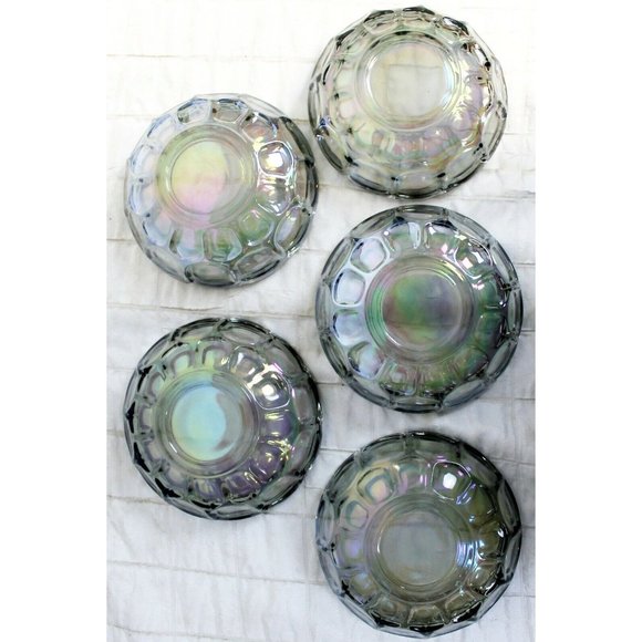 5 Bowls Indiana Carnival Blue Glass Snack/Dessert Scallop Thumbprint Iridescent - Picture 6 of 7